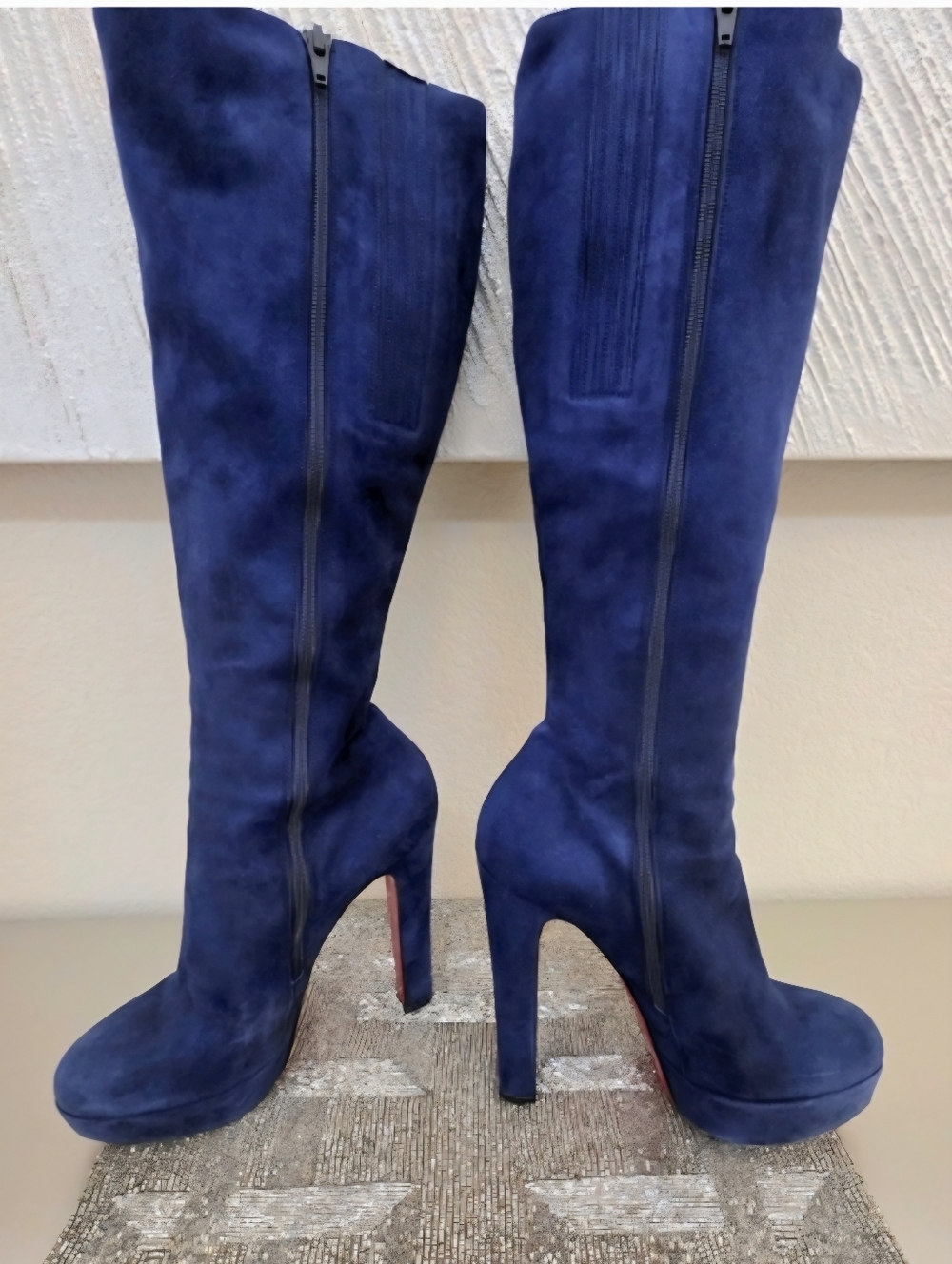 Christian Louboutin Royal Blue Suede Knee-High Boots - Size EU 39 (Fits US 8) - Picture 6 of 16